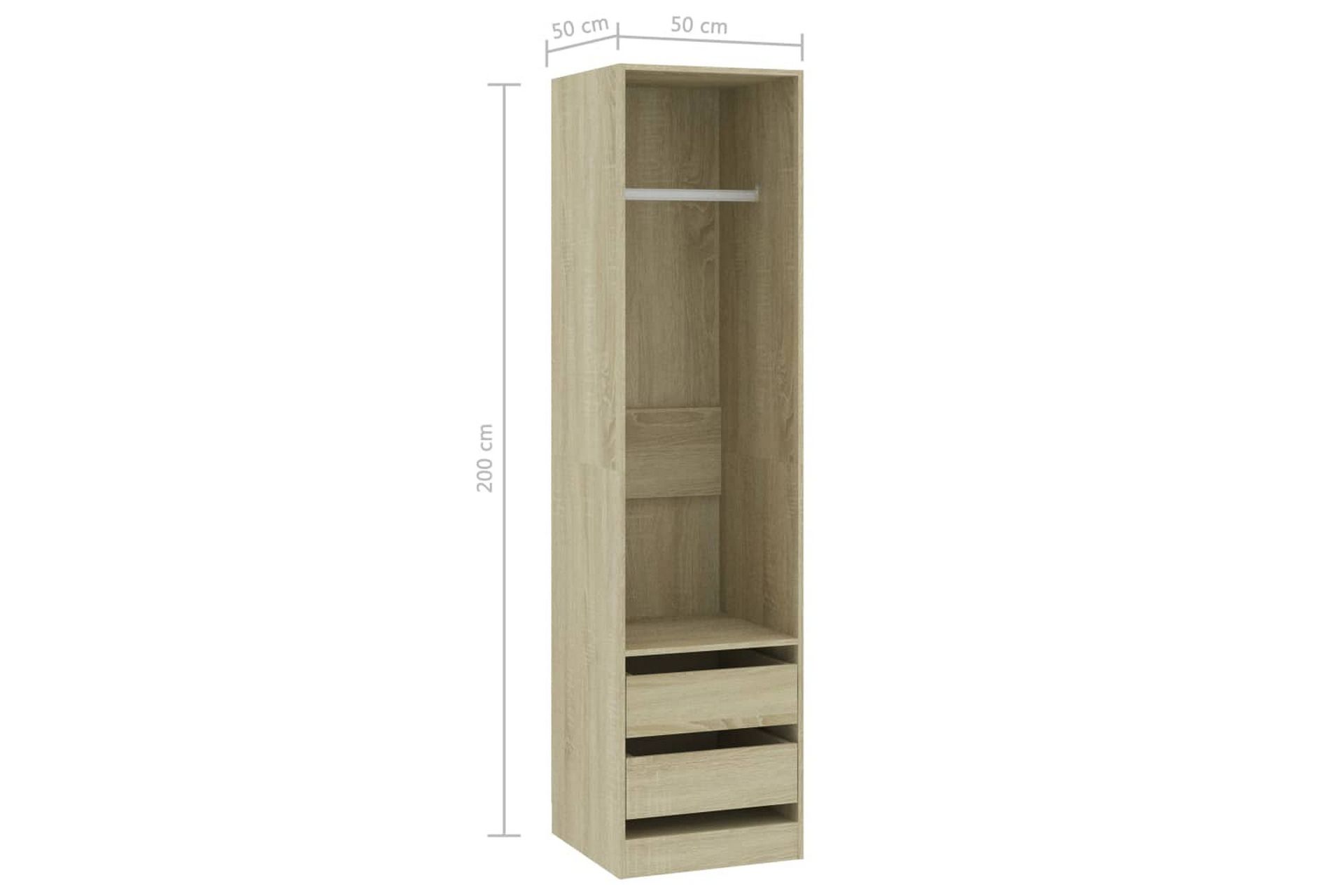 Klædeskab med skuffer 50 x 50 x 200 cm spånplade sonoma-eg - Brun - Opbevaring - Tøjopbevaring - Garderobeskabe