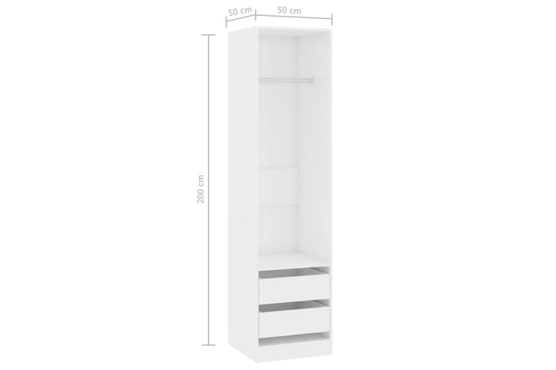 Klædeskab med skuffer 50x50x200 cm spånplade hvid højglans - Hvid - Opbevaring - Tøjopbevaring - Garderobeskabe