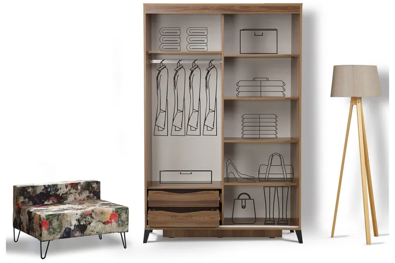 Komfortabel garderobe 120 - Valnød - Opbevaring - Tøjopbevaring - Garderobeskabe