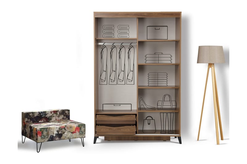 Komfortabel garderobe 130 - Valnød - Opbevaring - Tøjopbevaring - Garderobeskabe