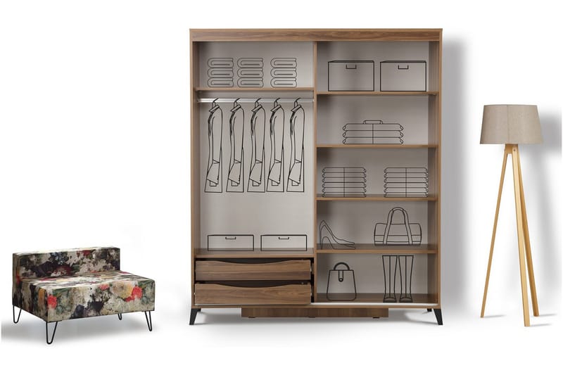 Komfortabel garderobe 170 - Valnød - Opbevaring - Tøjopbevaring - Garderobeskabe