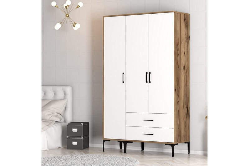 Kumsal Garderobe 120 cm - Brun/Hvid - Opbevaring - Tøjopbevaring - Garderobeskabe
