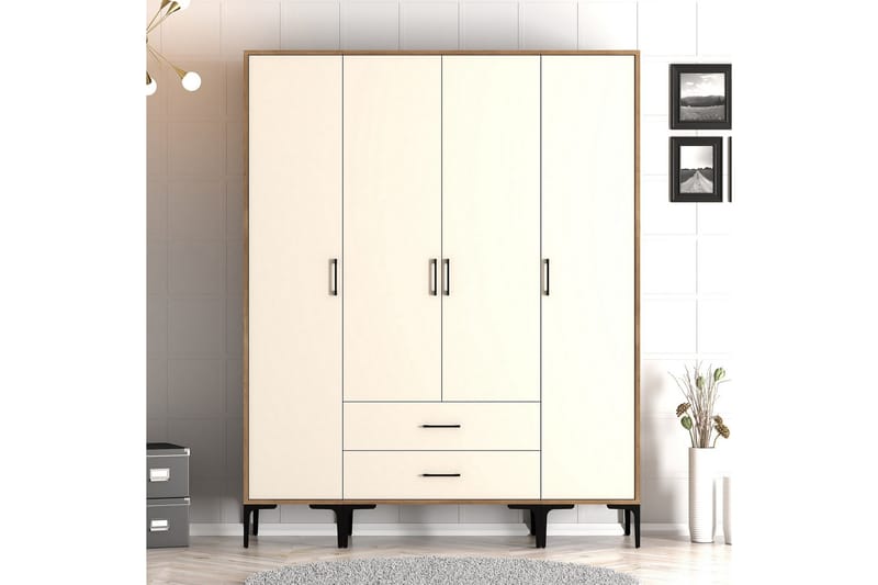 Kumsal Garderobe 160 cm - Cream - Opbevaring - Tøjopbevaring - Garderobeskabe