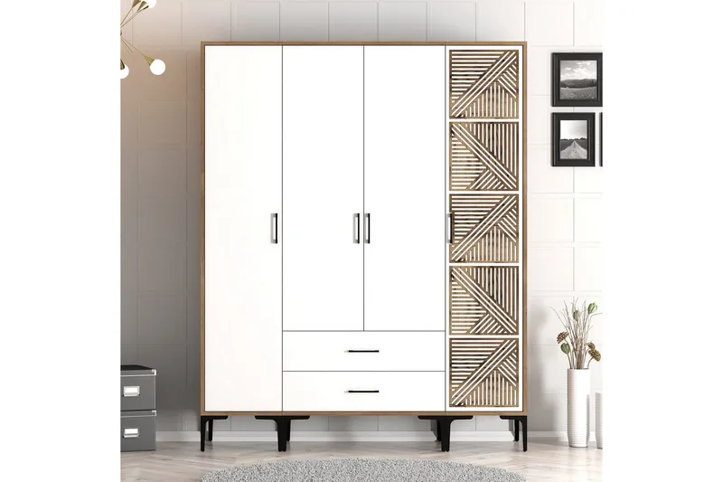 Kumsal Garderobe 160 cm, Hvid/Brun