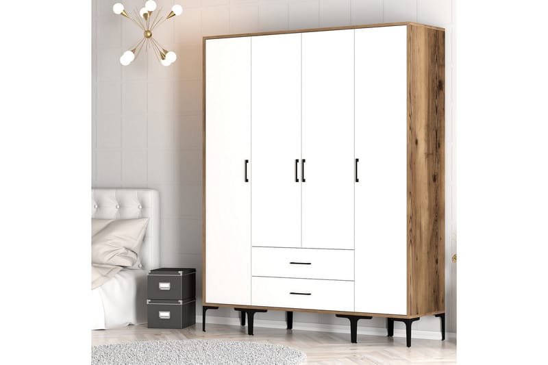 Kumsal Garderobe 160 cm - Hvid/Brun - Opbevaring - Tøjopbevaring - Garderobeskabe
