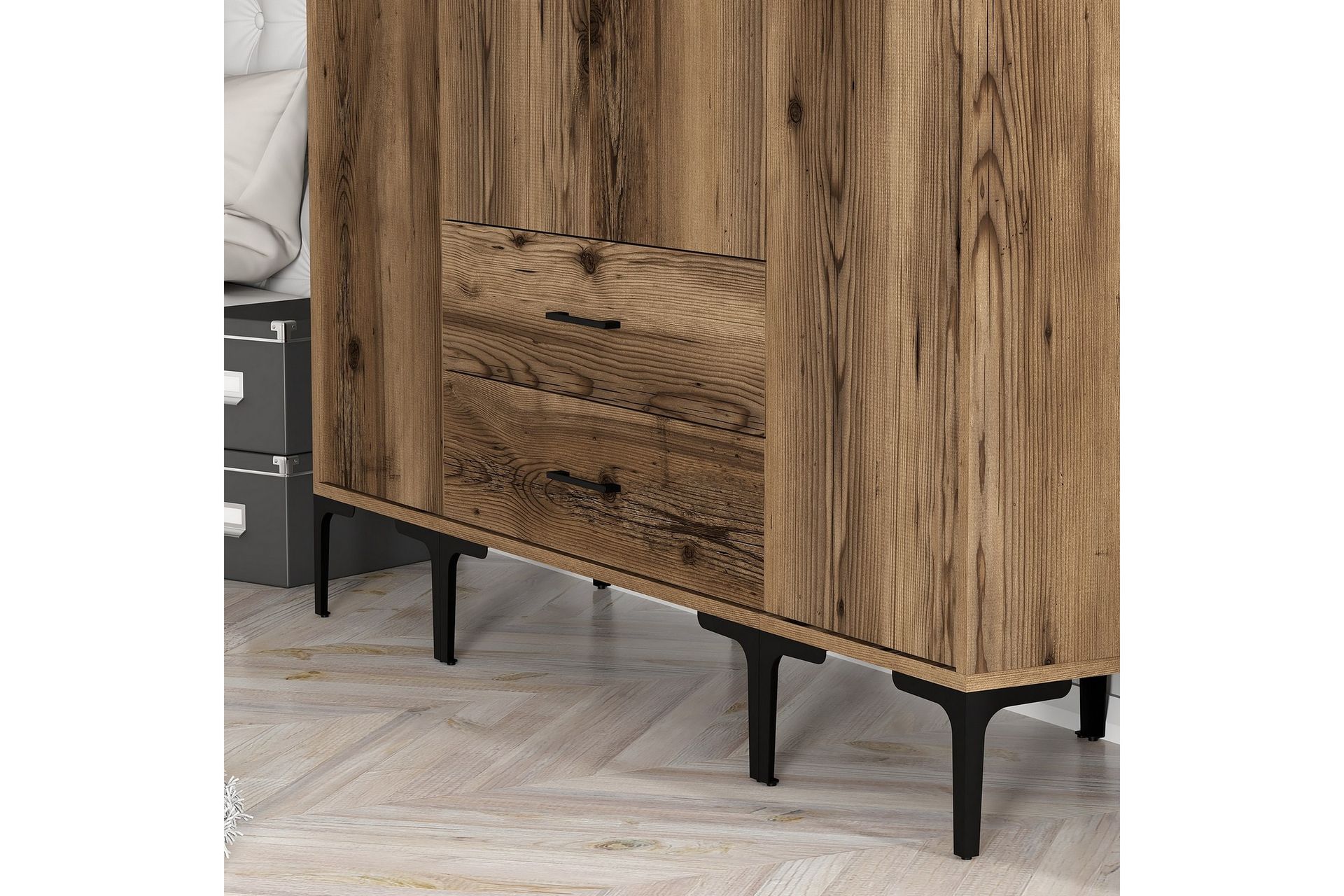 Kumsal Garderobe 160 cm - Valnød finér - Opbevaring - Tøjopbevaring - Garderobeskabe