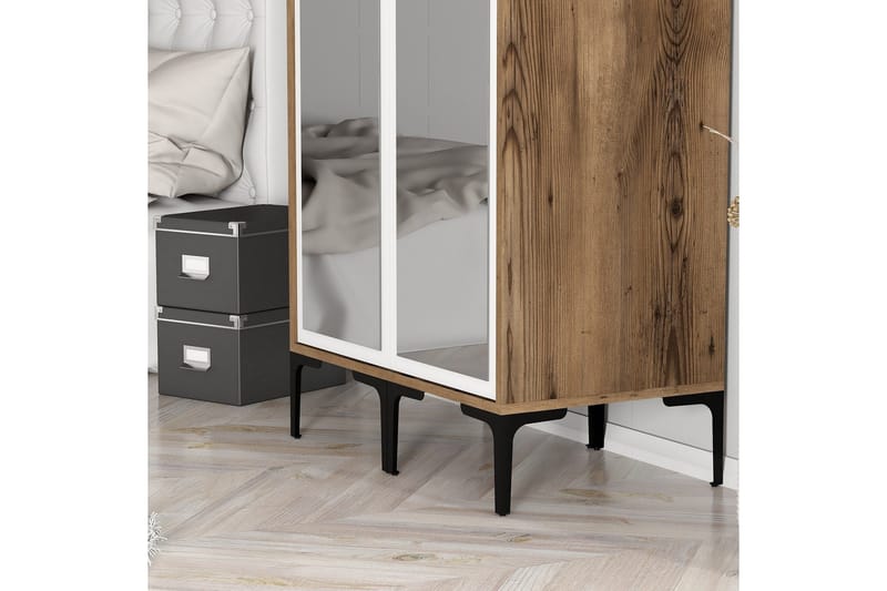 Kumsal Garderobe med Spejl - Brun/Hvid - Opbevaring - Tøjopbevaring - Garderobeskabe