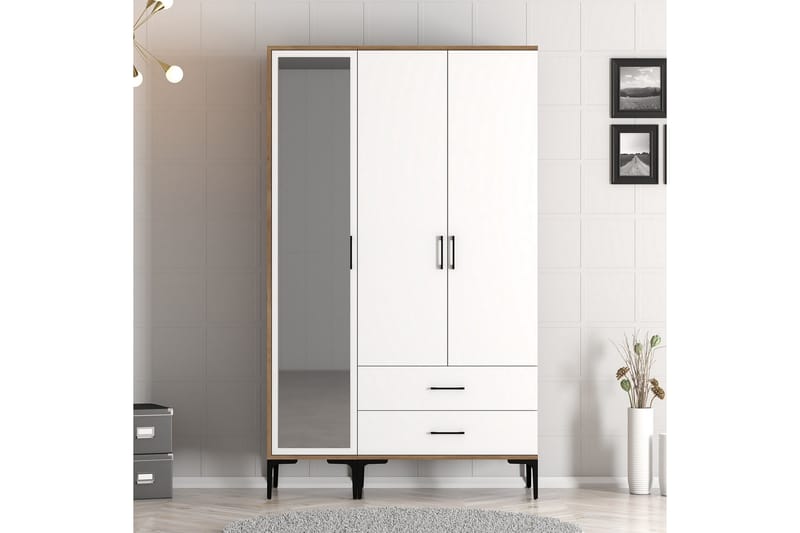 Kumsal Garderobe med Spejl - Brun/Hvid - Opbevaring - Tøjopbevaring - Garderobeskabe