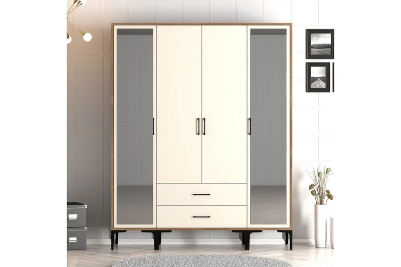 Kumsal Garderobe med Spejl, Cream