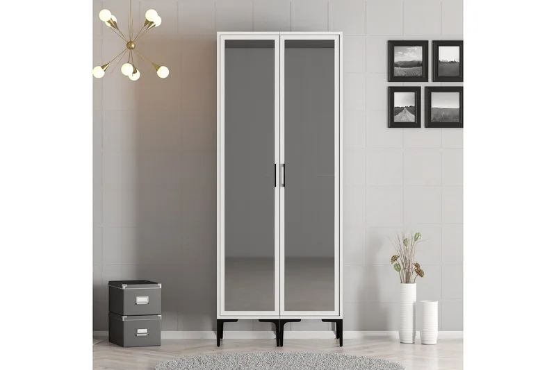 Kumsal Garderobe med Spejl, Hvid