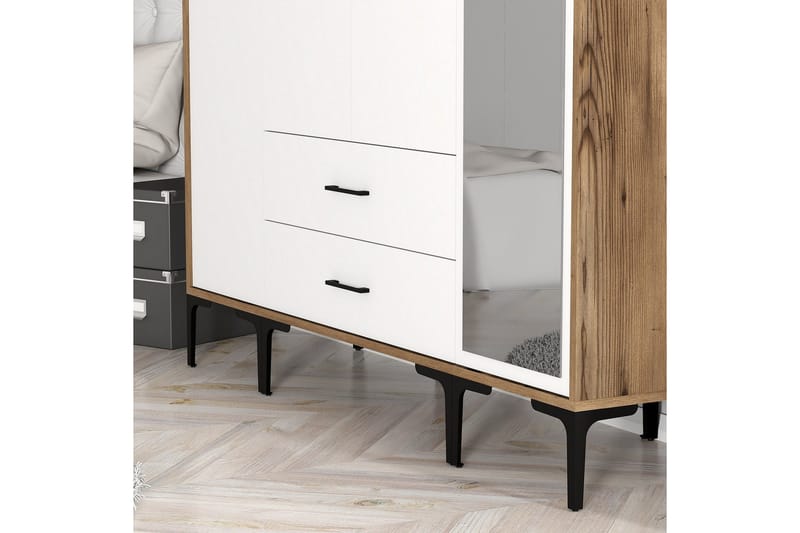 Kumsal Garderobe med Spejl - Hvid/Brun - Opbevaring - Tøjopbevaring - Garderobeskabe