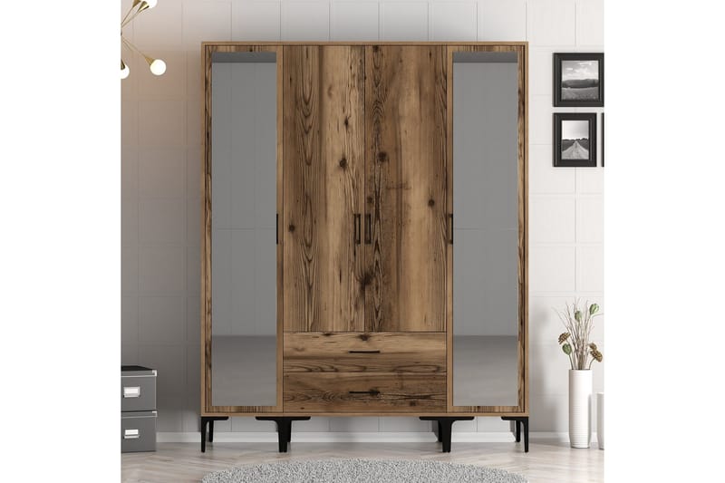 Kumsal Garderobe med Spejl, Valnød finér