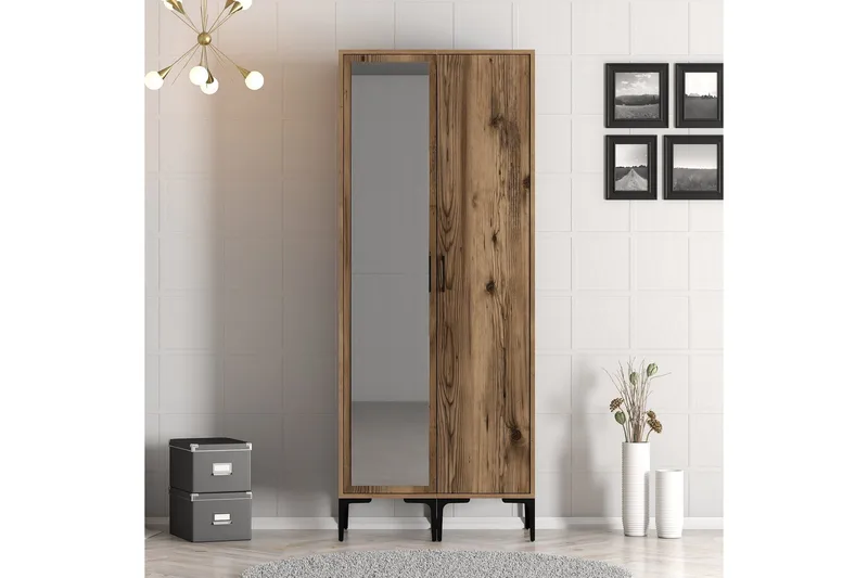 Kumsal Garderobe med Spejl, Valnød finér