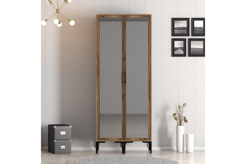 Kumsal Garderobe med Spejl, Valnød finér