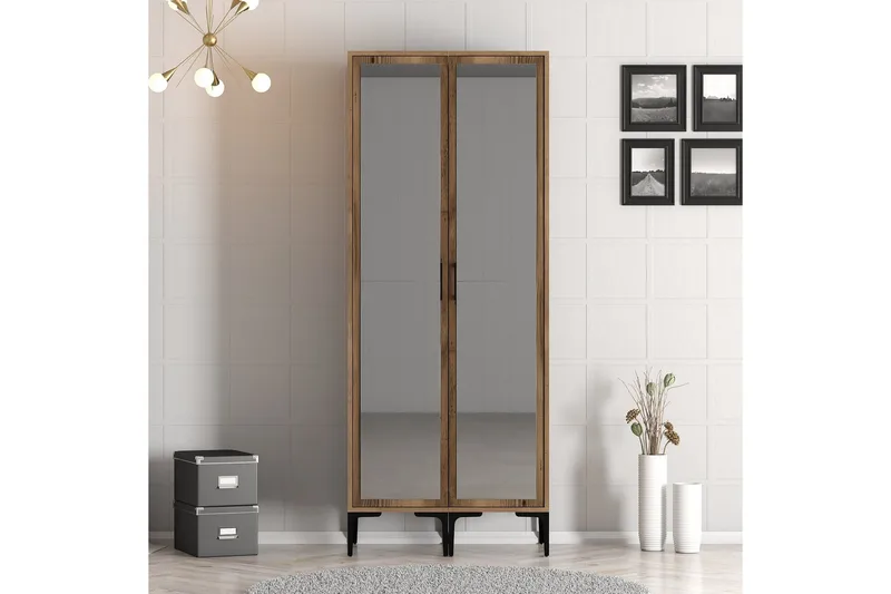 Kumsal Garderobe med Spejl, Valnød finér