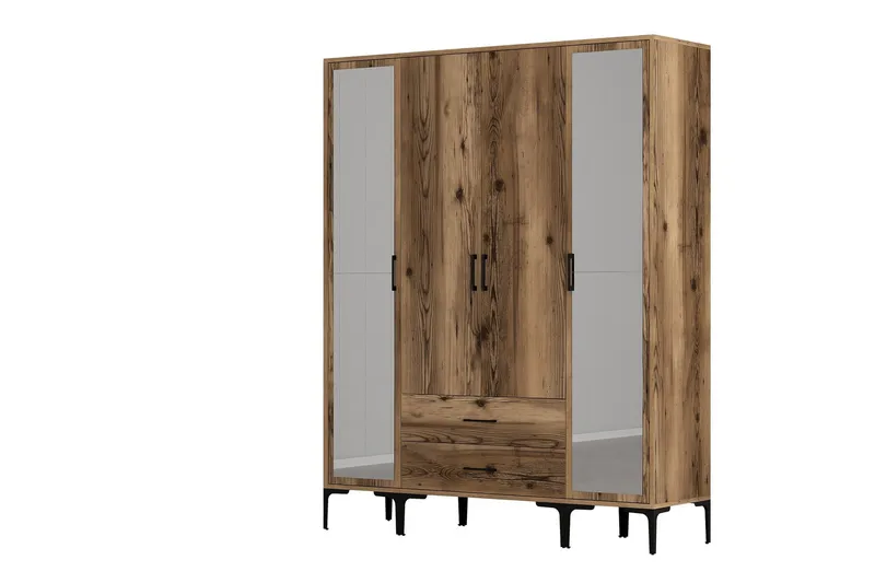 Kumsal Garderobe med Spejl - Valnød finér - Opbevaring - Tøjopbevaring - Garderobeskabe