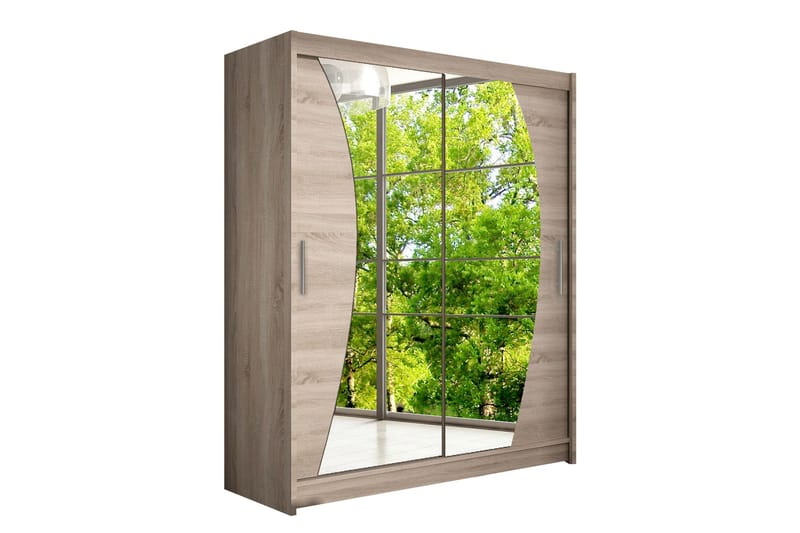 Leila Garderobe 150 cm Skydedøre Buet Spejl, Eg