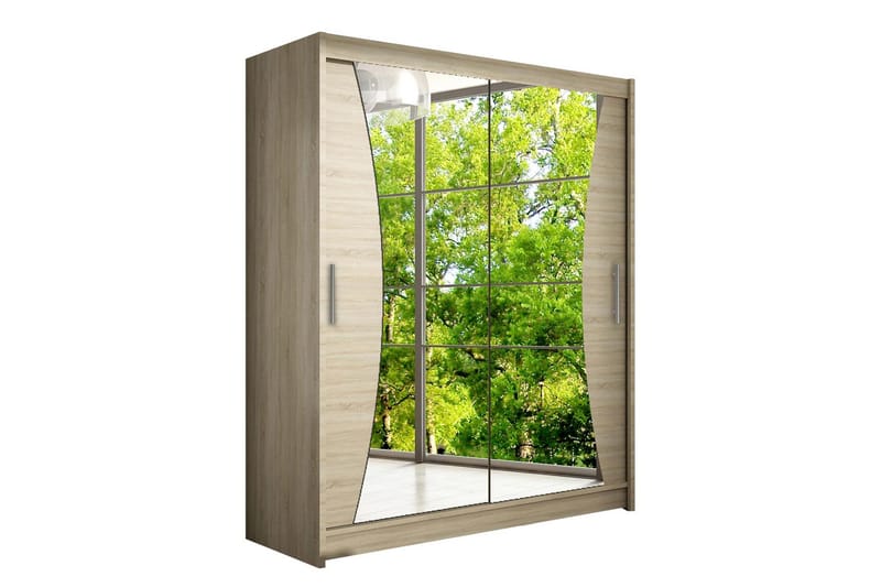 Leila Garderobe 150 cm Skydedøre Buet Spejl, Eg