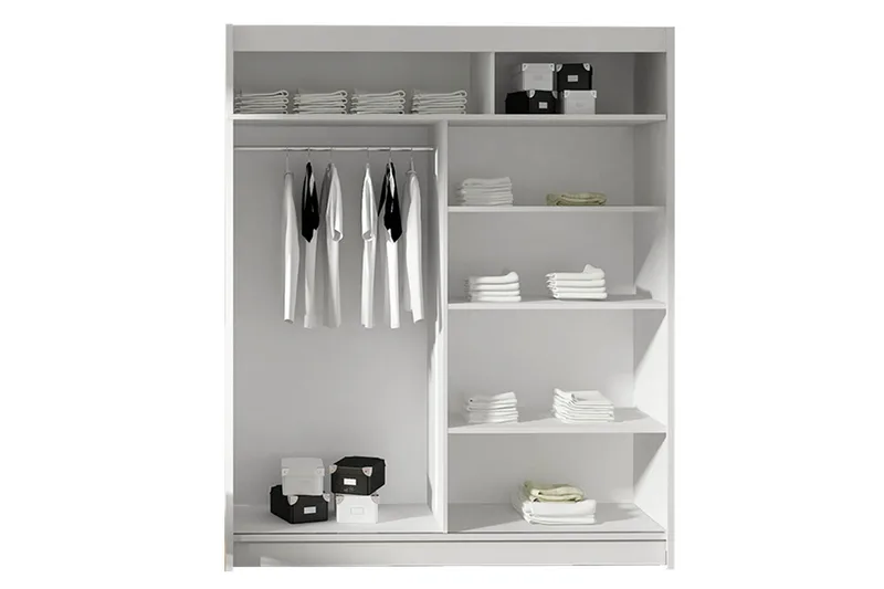 Leila Garderobe 150 cm Skydedøre Buet Spejl - Hvid - Opbevaring - Tøjopbevaring - Garderobeskabe