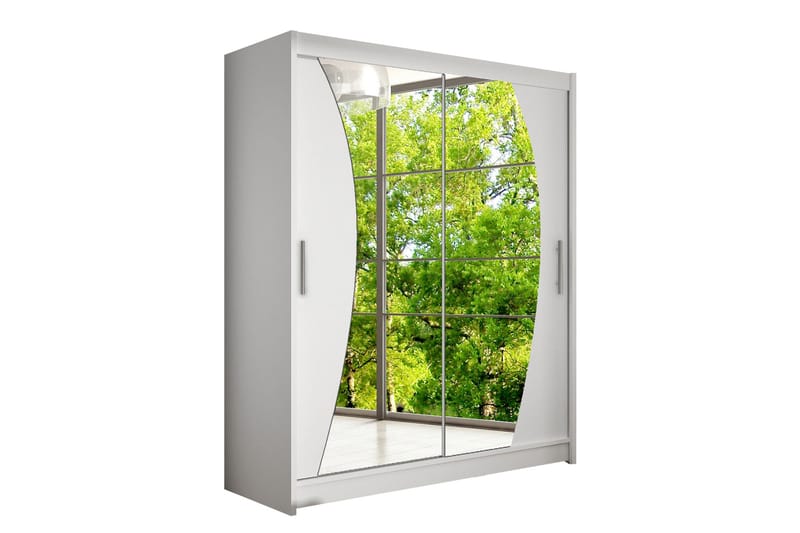 Leila Garderobe 150 cm Skydedøre Buet Spejl, Hvid