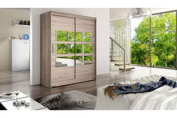 Leila Garderobe 150 cm Skydedøre Delt Spejl - Eg - Opbevaring - Tøjopbevaring - Garderobeskabe