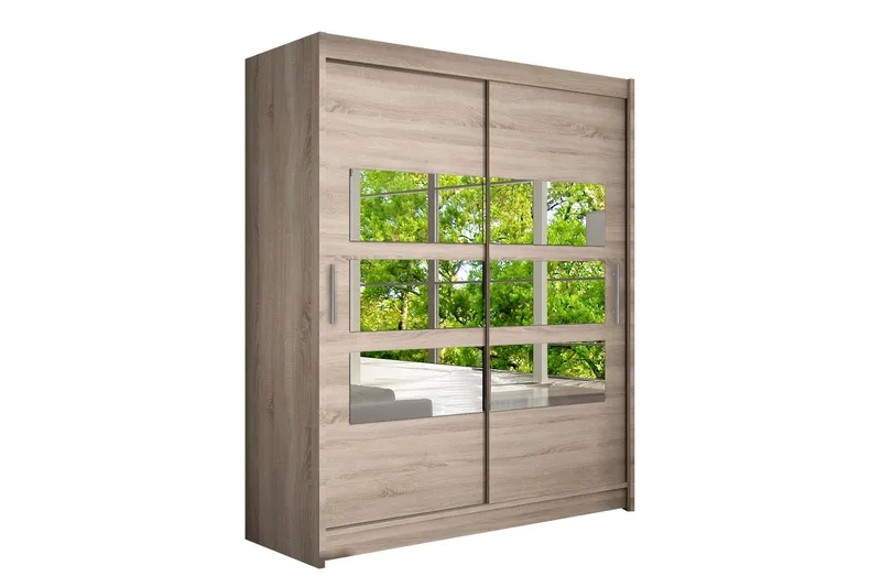 Leila Garderobe 150 cm Skydedøre Delt Spejl - Eg - Opbevaring - Tøjopbevaring - Garderobeskabe