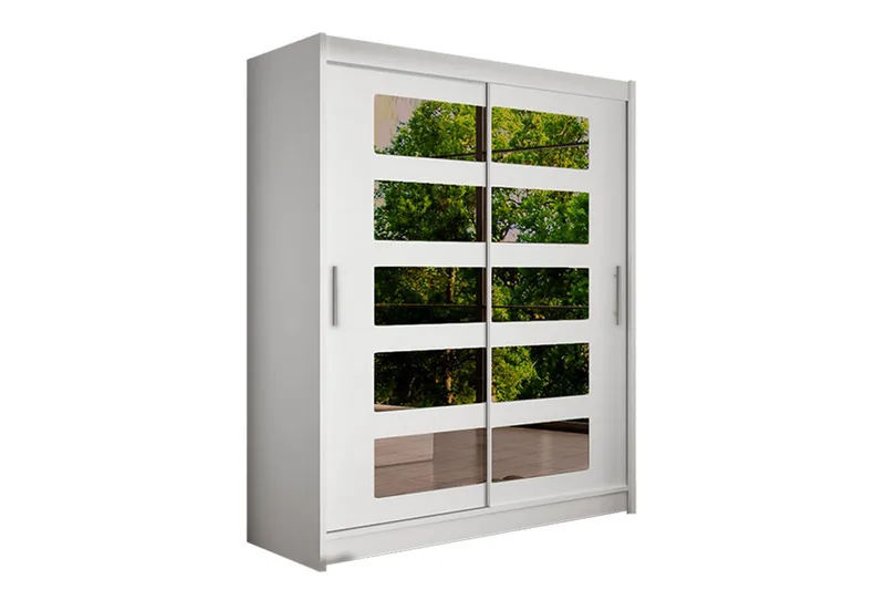 Leila Garderobe 150 cm Skydedøre Delt Spejl, Hvid