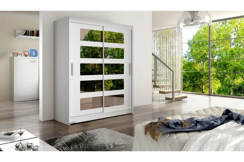 Leila Garderobe 150 cm Skydedøre Delt Spejl - Hvid - Opbevaring - Tøjopbevaring - Garderobeskabe