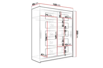 Leila Garderobe 150 cm Skydedøre Delt Spejl - Lys Eg - Opbevaring - Tøjopbevaring - Garderobeskabe