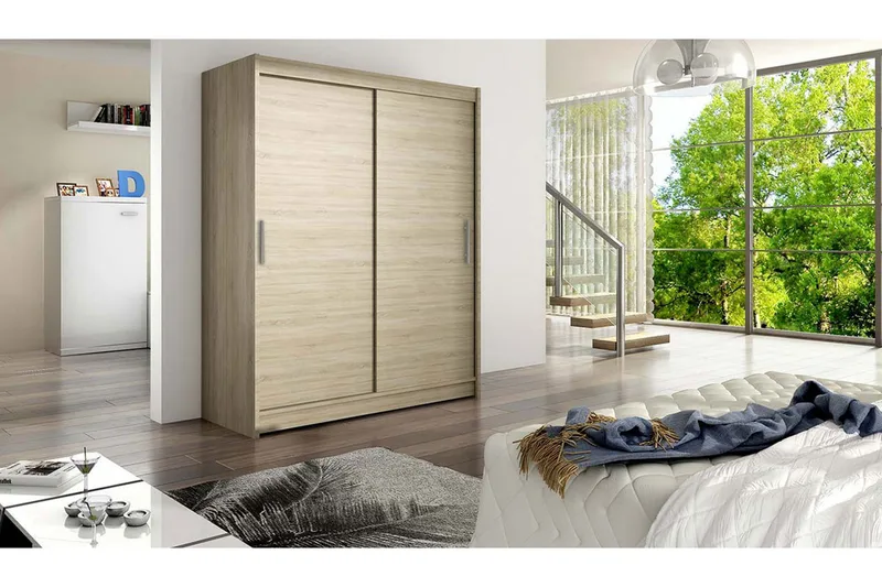 Leila Garderobe 150 cm Skydedøre - Eg - Opbevaring - Tøjopbevaring - Garderobeskabe