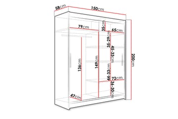 Leila Garderobe 150 cm Skydedøre - Hvid - Opbevaring - Tøjopbevaring - Garderobeskabe