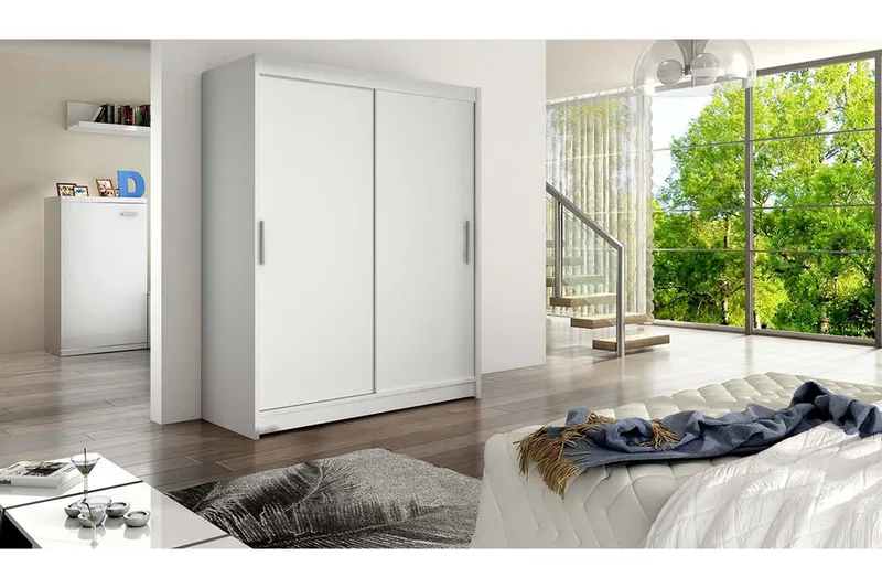 Leila Garderobe 150 cm Skydedøre - Hvid - Opbevaring - Tøjopbevaring - Garderobeskabe