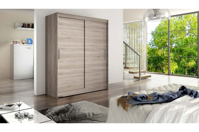 Leila Garderobe 150 cm Skydedøre - Lys Eg - Opbevaring - Tøjopbevaring - Garderobeskabe