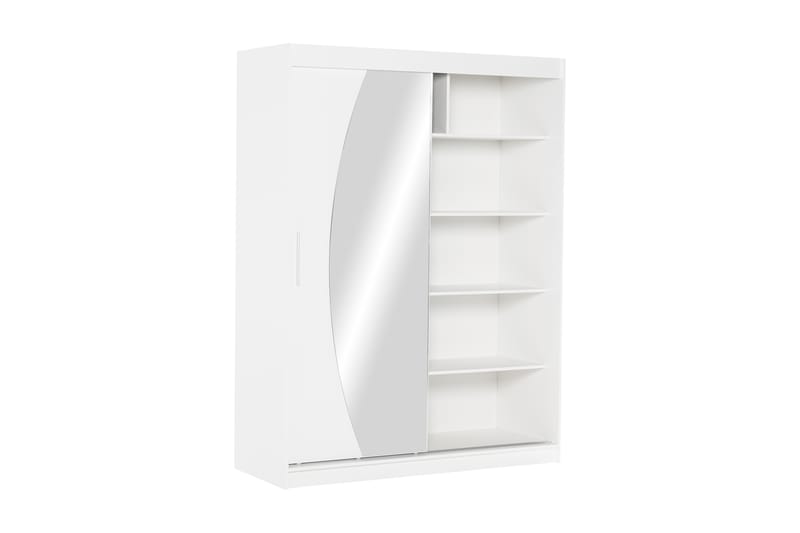 Leila Garderobe 150 cm Skydedøre Rund Spejl | Hvid - Hvid - Opbevaring - Tøjopbevaring - Garderobeskabe