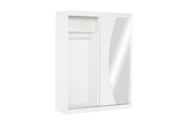Leila Garderobe 150 cm Skydedøre Rund Spejl | Hvid - Hvid - Opbevaring - Tøjopbevaring - Garderobeskabe