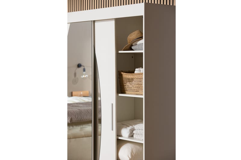 Leila Garderobe 150 cm Skydedøre Rund Spejl | Hvid - Hvid - Opbevaring - Tøjopbevaring - Garderobeskabe