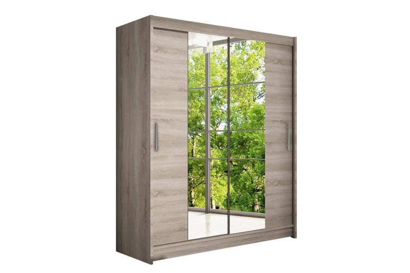 Leila Garderobe 150 cm Skydedøre Smal Spejl, Eg