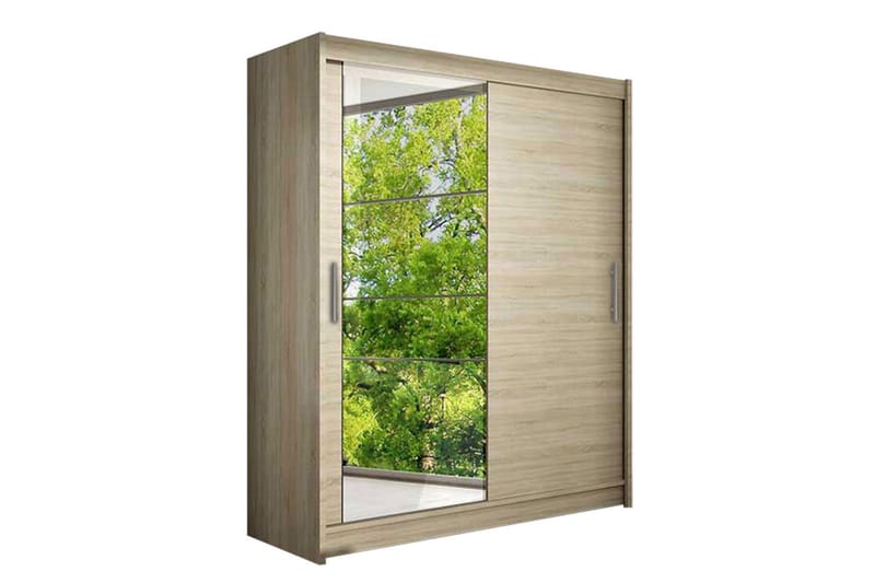 Leila Garderobe 150 cm Skydedøre Spejl, Eg