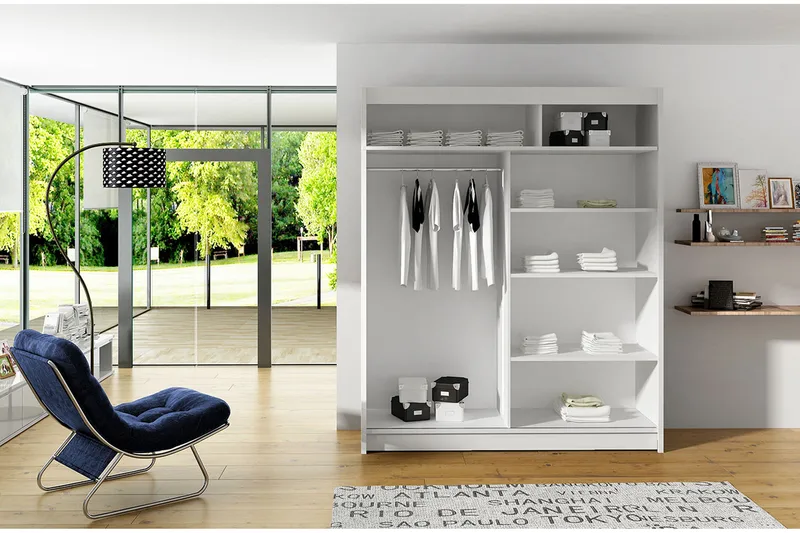 Leila Garderobe 150 cm Skydedøre Spejl - Eg - Opbevaring - Tøjopbevaring - Garderobeskabe