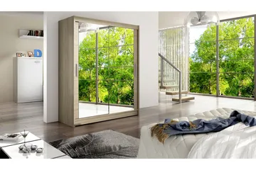 Leila Garderobe 150 cm Skydedøre Spejle - Eg - Opbevaring - Tøjopbevaring - Garderobeskabe