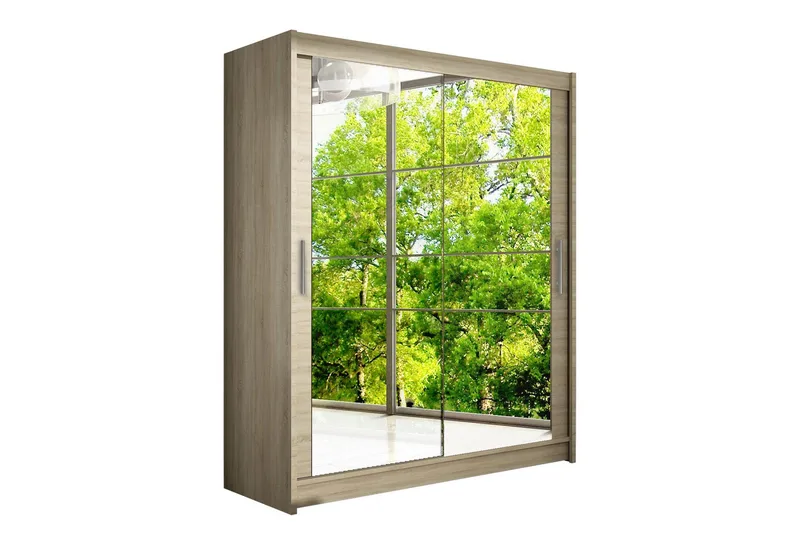 Leila Garderobe 150 cm Skydedøre Spejle, Eg