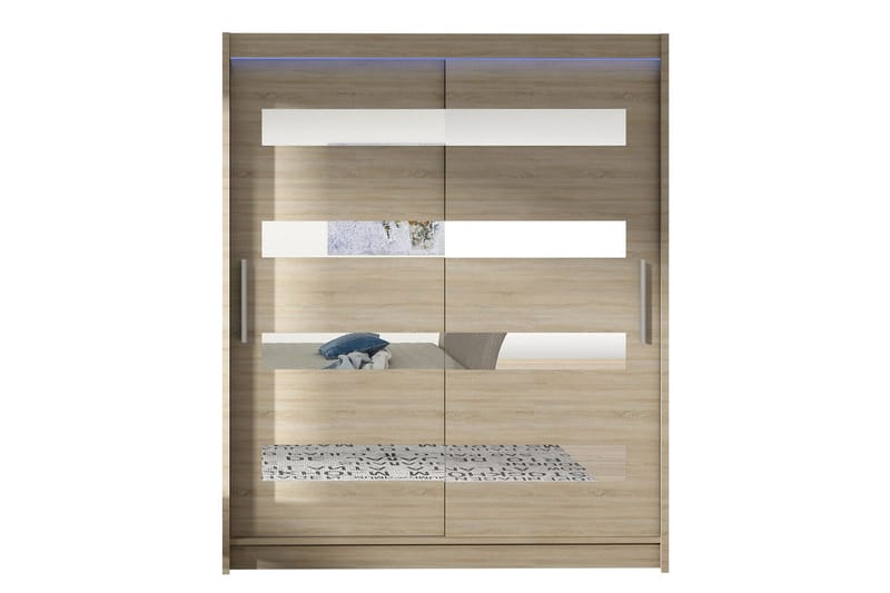 Leila Garderobe med Spejl 150x200 cm - Beige - Opbevaring - Tøjopbevaring - Garderobeskabe