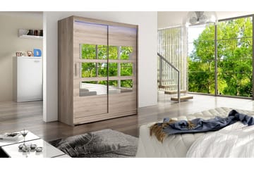 Leila Garderobe med Spejl 150x200 cm - Beige - Opbevaring - Tøjopbevaring - Garderobeskabe