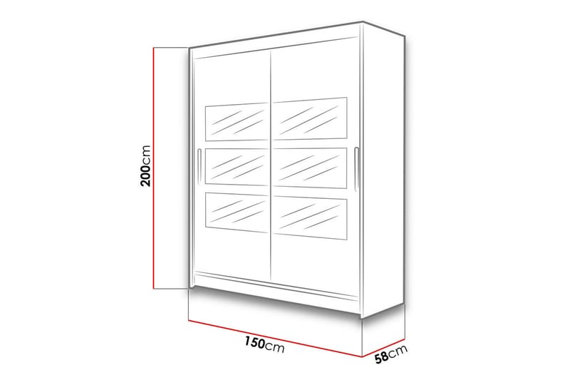 Leila Garderobe med Spejl 150x200 cm - Beige - Opbevaring - Tøjopbevaring - Garderobeskabe
