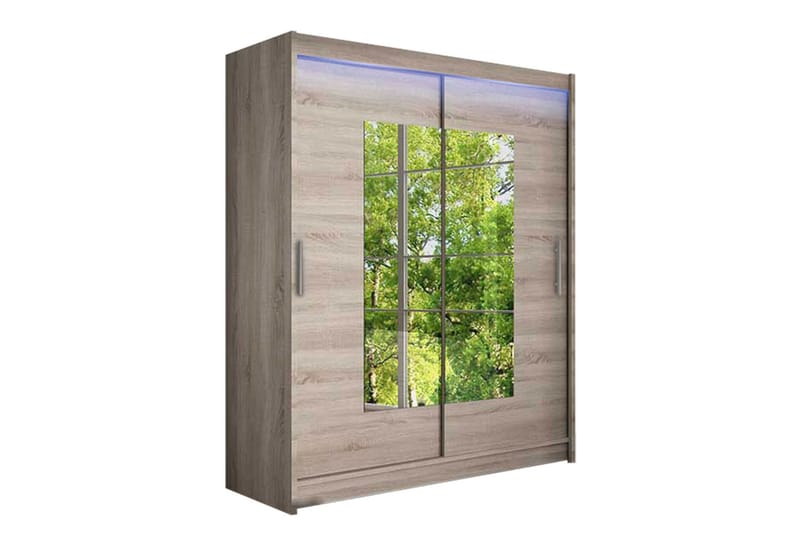 Leila Garderobe med Spejl 150x200 cm - Beige - Opbevaring - Tøjopbevaring - Garderobeskabe
