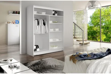 Leila Garderobe med Spejl 150x200 cm - Sort - Opbevaring - Tøjopbevaring - Garderobeskabe
