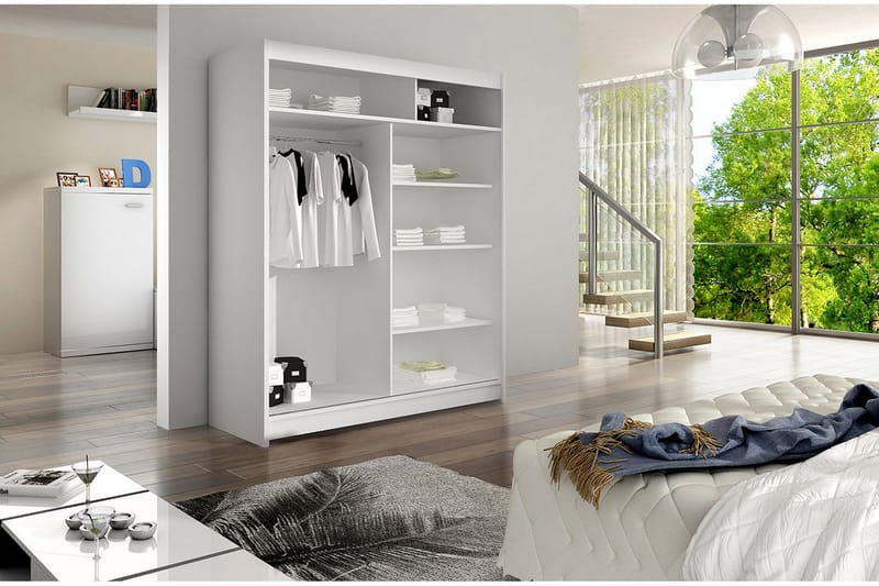 Leila Garderobe med Spejl 150x200 cm - Sort - Opbevaring - Tøjopbevaring - Garderobeskabe
