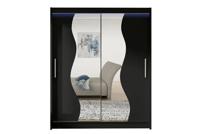 Leila Garderobe med Spejl 150x200 cm, Sort