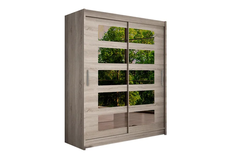 Leila Garderobe Skydedøre 5-Delt Spejl - Eg - Opbevaring - Tøjopbevaring - Garderobeskabe