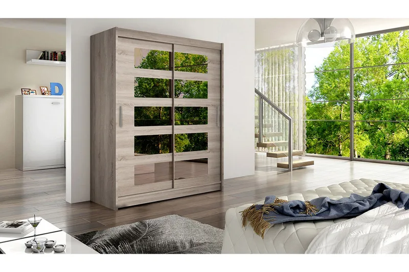 Leila Garderobe Skydedøre 5-Delt Spejl - Eg - Opbevaring - Tøjopbevaring - Garderobeskabe